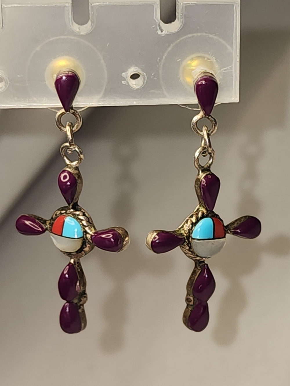 Vintage Zuni Style Cross Earrings
